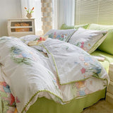 Cartoon Strawberry Bedding Set Washed Cotton Single Double Size Nordic Girls Flower Bed Linen Flat Sheet Duvet Cover Pillowcase