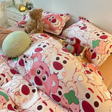 Cute Strawberry Duvet Cover Flat Sheet with Pillowcases Floral Twin Full Size Bear Rabbit Bed Linen Boys Girls Bedding Set
