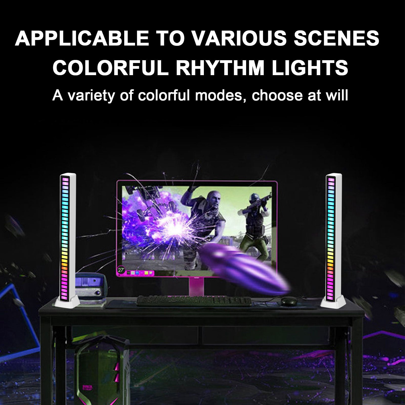 Qfdian RGB Voice-Activated Rhythm Light Sound Reactive Led Bar Rechargeable Colorful Office Rhythm Music LED Light Ambient Strip Decor