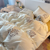 Pastoral Bedding Set Ins Nordic Floral Duvet Cover No Filling Flat Sheet Pillowcases Single Double Size Boys Girls Bedspread