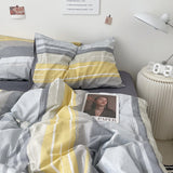 Classic Stripes Bedding Set Soft Pure Cotton Breathable Flat Sheet Duvet Cover Pillowcases Single Queen Size Dormitory Bed Linen