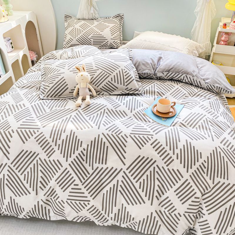 Grey Bedding Set Soft Duvet Cover Flat Sheet Pillowcase Bed Linens Single Full Dormitory Bedroom Home Textile