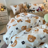 Boys Girls Bedding Set Fashion Adult Children Bed Linen Duvet Quilt Cover Pillowcase Cute Cartoon Bear Polyester Flat Sheets