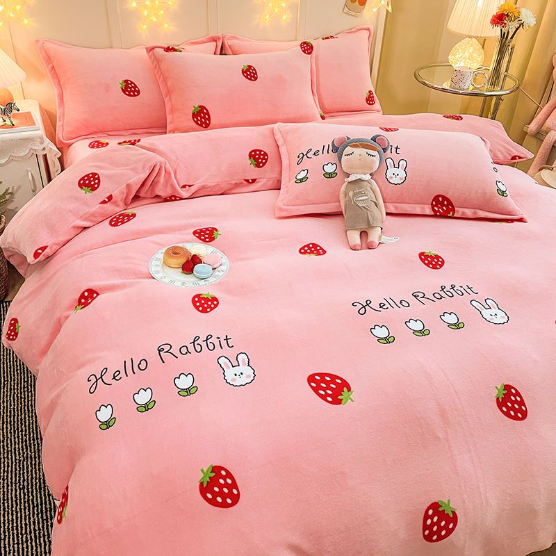 Warm Bedding Set Short Plush Soft Duvet Cover Flat Sheet Pillowcases Twin Queen Size Bed Linen Boys Girls Cute Home Textile