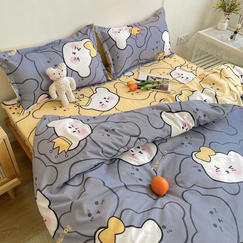 Cute Cartoon Bedding Set Spring Summer New Duvet Cover Flat Sheet Pillowcase Boys Girls Gift Twin Single Queen Size Bed Linens