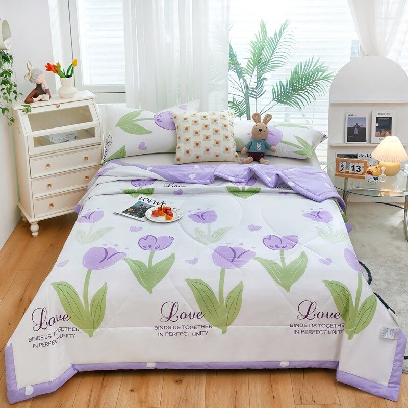 Floral Summer Quilt Cotton Material Washable Air-conditioning Cool Comforter Breathable Blanket Single Double Thin Bed Cover