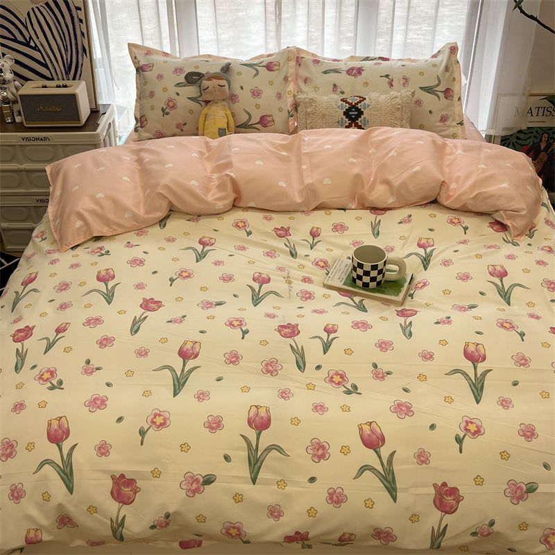 Ins Style Bedding Set for Boys Girls Single Queen Size Bed Linen Duvet Cover Pillowcase No Fillings Floral Home Textile