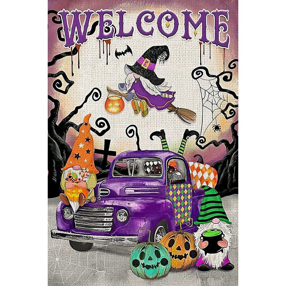 Qfdian halloween decorations halloween costumes halloween gift Full Square Diamond Painting Gnomes Welcome Diamond Embroidery Mosaic Picture Cross Stitch Kits Home Decoration Navidad Gifts