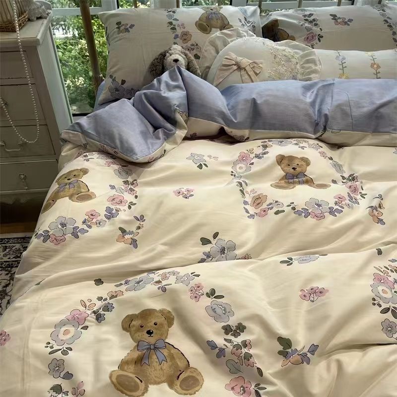 Romantic Bedding Set Floral Ins Style Duvet Cover Flat Sheet with Pillowcases Single Queen Full Size Boys Girls Korean Bed Linen