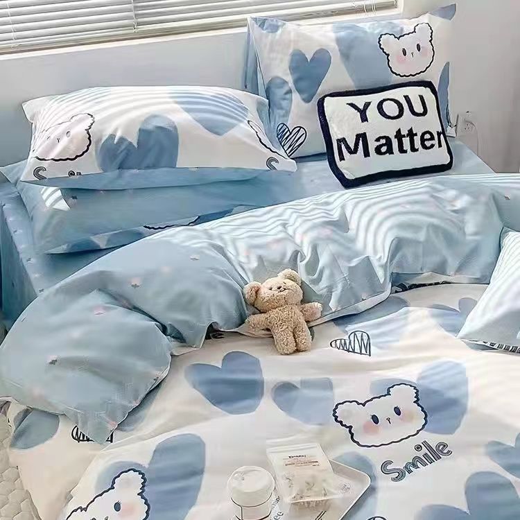 Romantic Bedding Set Floral Ins Style Duvet Cover Flat Sheet with Pillowcases Single Queen Full Size Boys Girls Korean Bed Linen