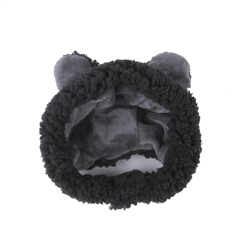 Qfdian Pet Outfits Cute Bear Shaped Hat for Cat Christmas Protective Pet Dogs Cosplay Head Wear York Solid Color Winter Kitten Costume Accessories