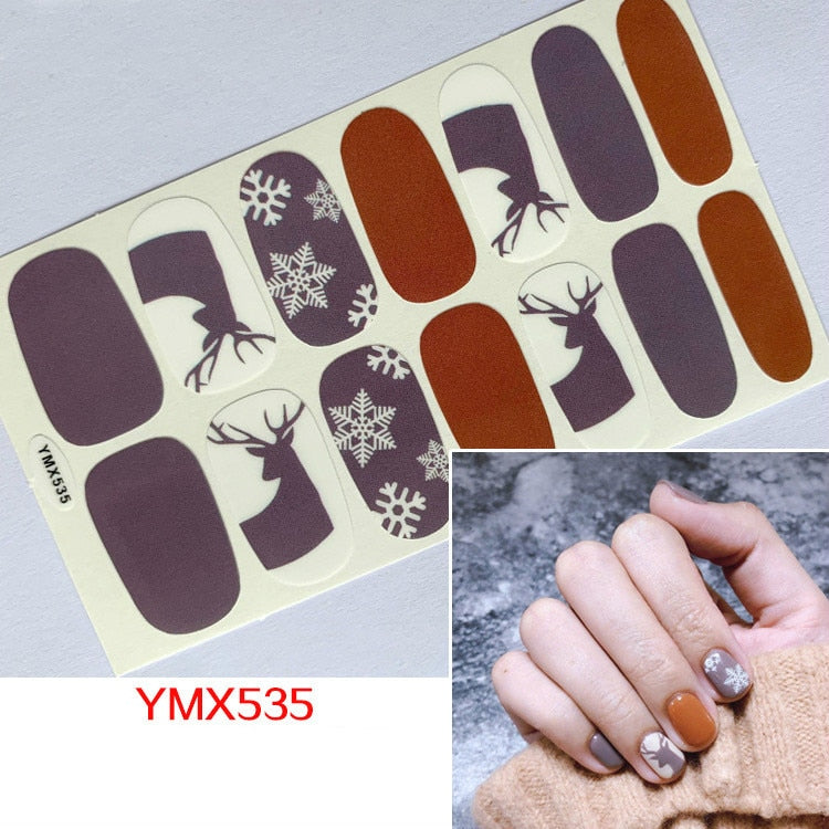 Qfdian christmas decor ideas nightmare before christmas 14tips Christmas Style Nail Art Sticker Snowflake Elk Decoration Waterproof Full Cover Wraps Decal DIY Manicure Sticker