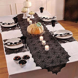 Qfdian halloween decorations halloween costumes halloween giftBat Table Runner Black Spider Web Lace Tablecloth Fireplace Curtain for Halloween Party Home Decoration Horror Props