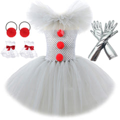 Qfdian halloween decorations halloween costumes halloween gift Gray Clown Tutu Dress for Girls Carnival Halloween Costume for Kids Girl Joker Cosplay Tulle Outfit Children Party Scary Clothes