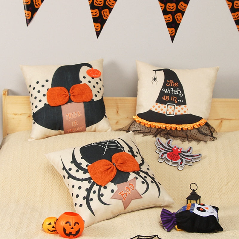 Qfdian halloween decorations Halloween Decoration Pillow Cover Decorative Halloween Square Pillowcase Soft Solid Cushion Case for Sofa Bedroom Car Home Decor