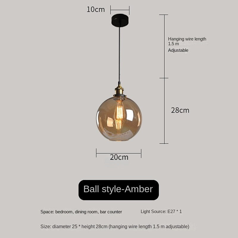 American Loft Pendant Lamp for Bar Bedroom Restaurant Bar Glass Retro Industrial Hanging Lights Fixture Lighting Home Indoor