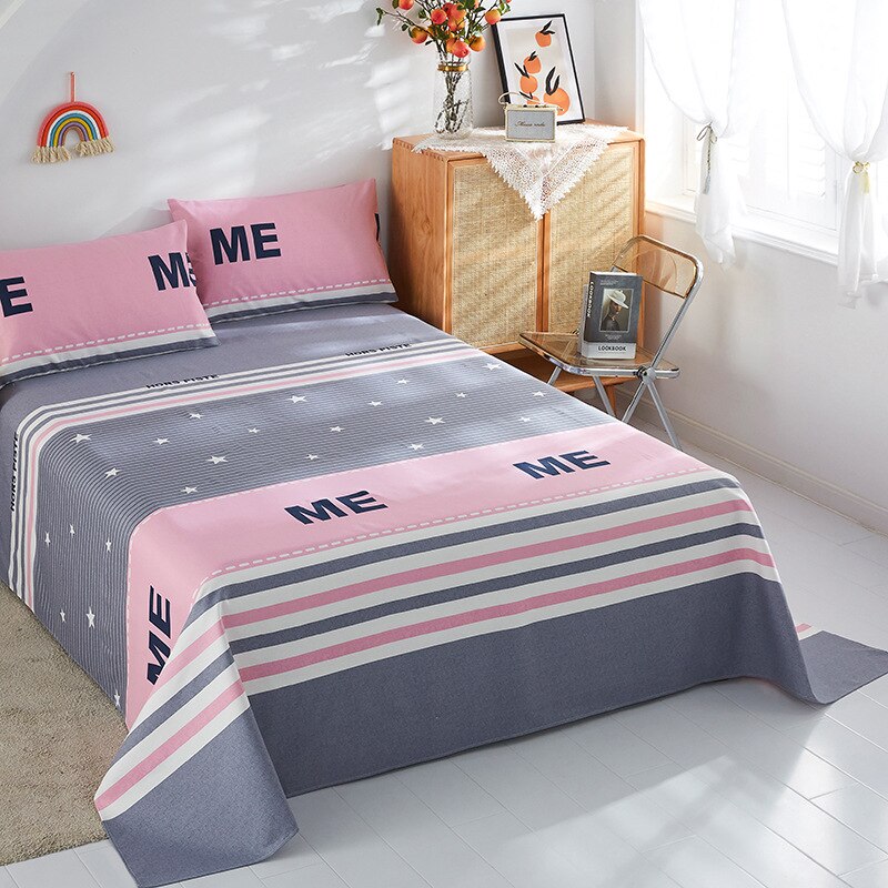 Qfdian Fashion Colorful Plaid Print Bed Sheet Set 100% Cotton Skin-friendly Single Double Bedsheet Sets Home Flat Sheet Pillow Covers