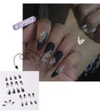 Qfdian gifts for women hot sale new 24pcs/box Fake Nails With Design Tai Chi White Black Full Cover Acrylic Press On Fake Nails Sets With Glue Long Artifical Nails