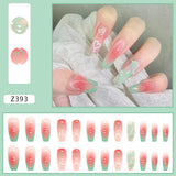 24Pcs Coffin Pink False Nails 3D Heart Diamond y2k Mid-length Fake Nails Full Finished Tulip Pattern Fake Nail Patches For Girls