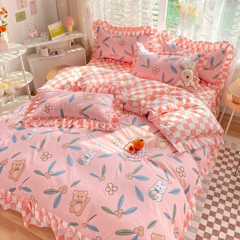 Korean Princess Bedding Bedsheet For Girls Lace Bedspread Queen Size Duvets Cover Linens Comforter Cover With Pillowcases