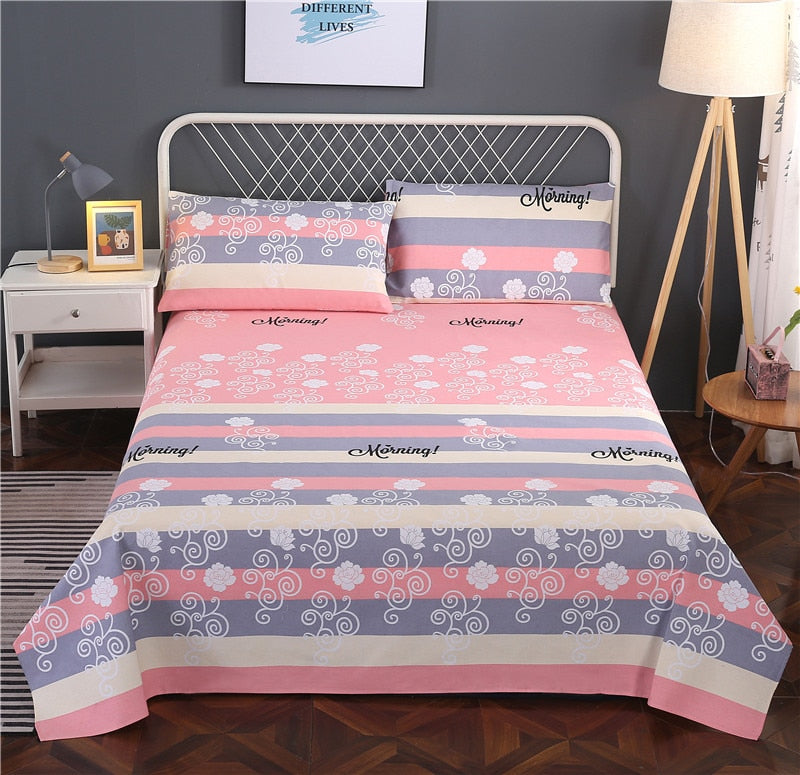 Qfdian Fashion Colorful Plaid Print Bed Sheet Set 100% Cotton Skin-friendly Single Double Bedsheet Sets Home Flat Sheet Pillow Covers