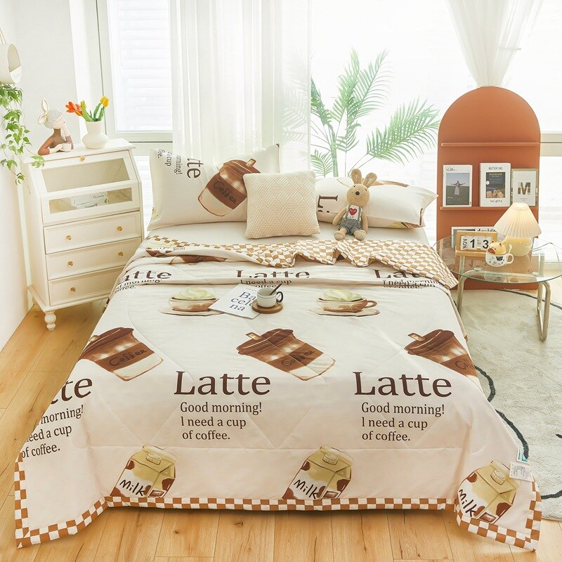 Cute Cotton Summer Quilt Floral Cartoon Double Side Air-conditioning Cool Comforter Breathable Blanket Kids Adult Thin Bed Cover