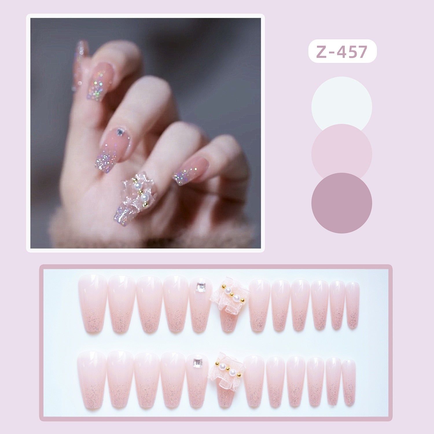 24Pcs Coffin Pink False Nails 3D Heart Diamond y2k Mid-length Fake Nails Full Finished Tulip Pattern Fake Nail Patches For Girls