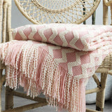 Qfdian Knitted Blanket Boho Style Blanket With Tassels Nordic Decorative Blankets for Sofa Bed Covers Stitch Throw Plaids Bedspread