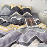 Classic Stripes Bedding Set Soft Pure Cotton Breathable Flat Sheet Duvet Cover Pillowcases Single Queen Size Dormitory Bed Linen