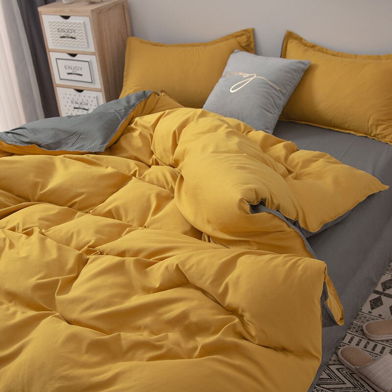 Ins Style Bedding Set Solid Color Flat Sheet Duvet Cover Pillowcase Twin Full Queen Size Bed Linen Fashion Home Textile