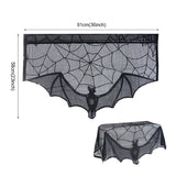 Qfdian halloween decorations halloween costumes halloween giftBat Table Runner Black Spider Web Lace Tablecloth Fireplace Curtain for Halloween Party Home Decoration Horror Props