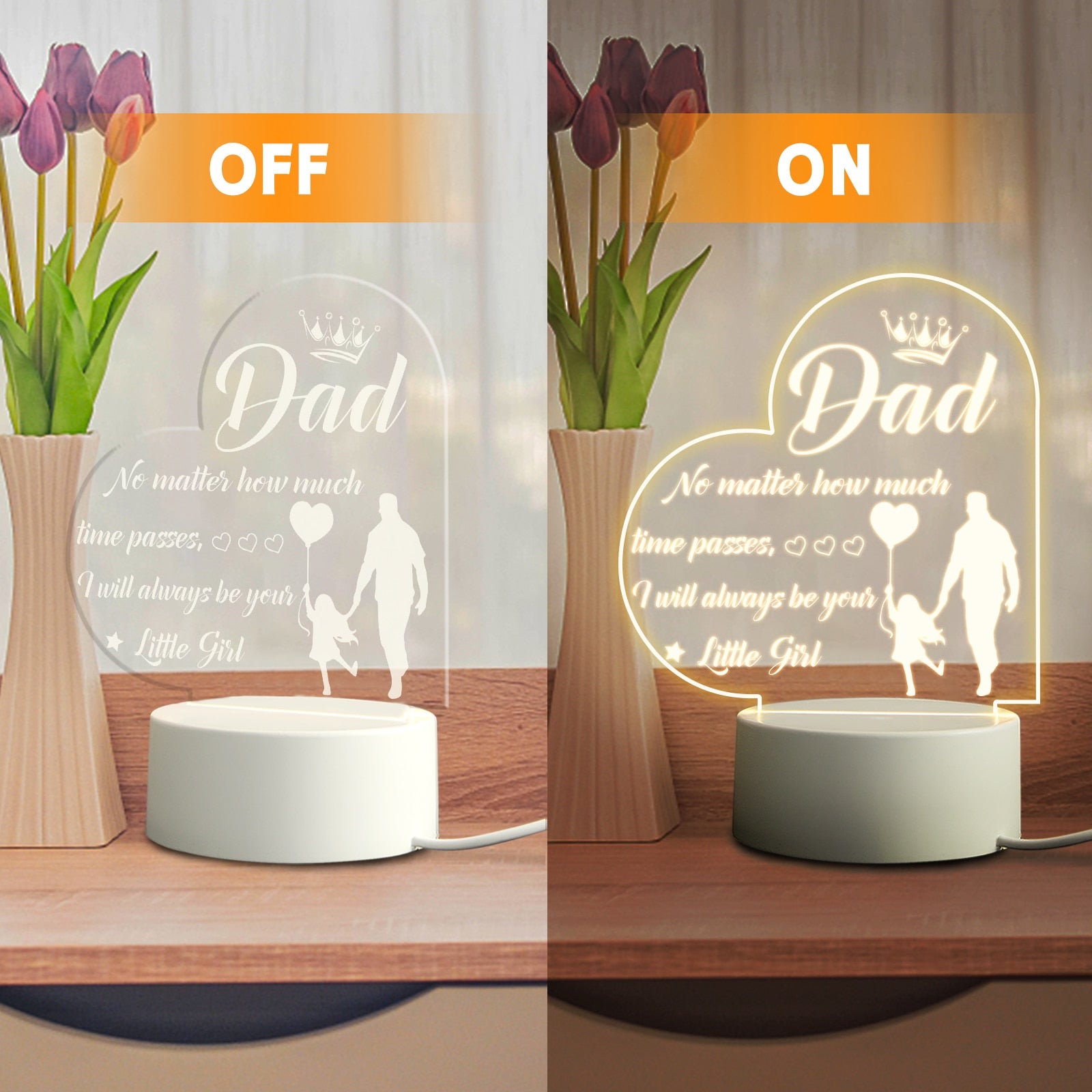 Qfdian father's day gifts Birthday Thanksgiving Gifts for Dad from Daughter Son Personalized Acrylic 3D LED Night Light Bedroom Decoration