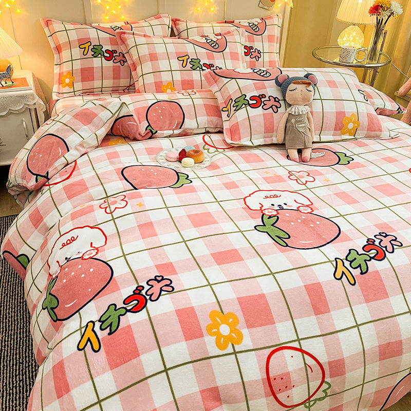 Warm Bedding Set Short Plush Soft Duvet Cover Flat Sheet Pillowcases Twin Queen Size Bed Linen Boys Girls Cute Home Textile
