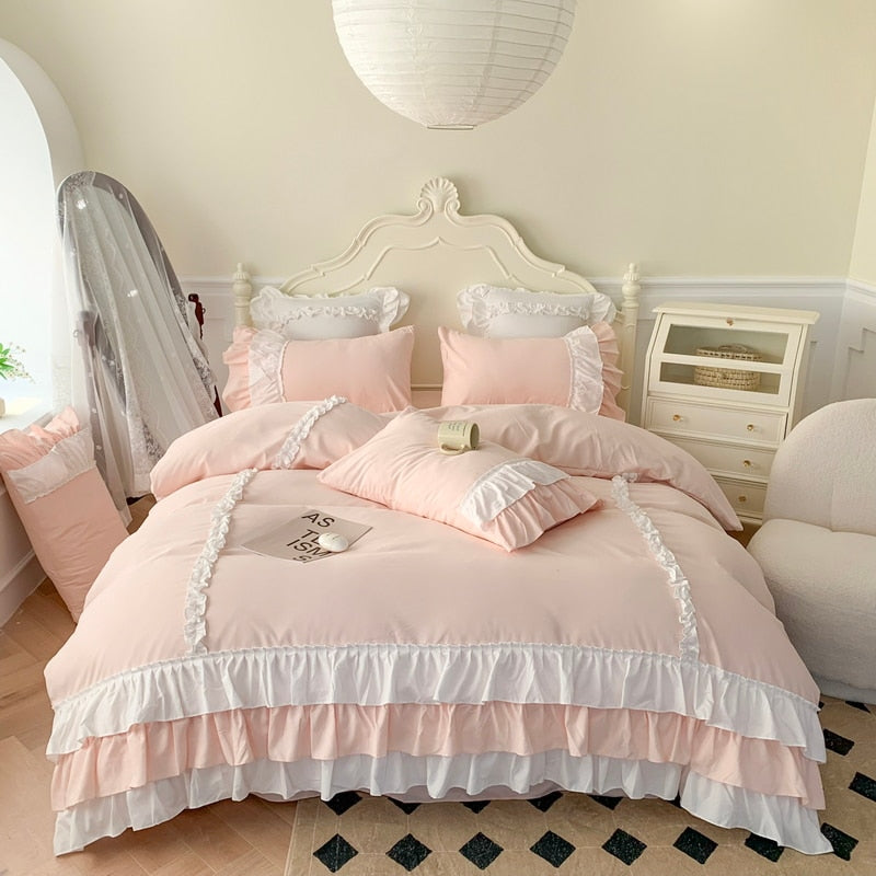 Girl Bedding 4Pcs Cotton Embroidered Princess Student Quilt Cover Bed Sheet Dormitory Set Bedding Universal Comforter Sets