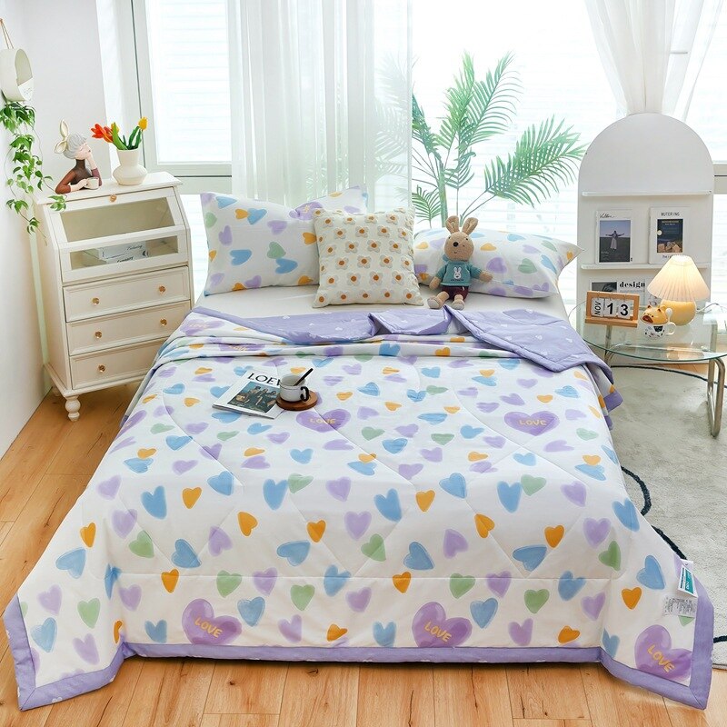 Floral Summer Quilt Cotton Material Washable Air-conditioning Cool Comforter Breathable Blanket Single Double Thin Bed Cover