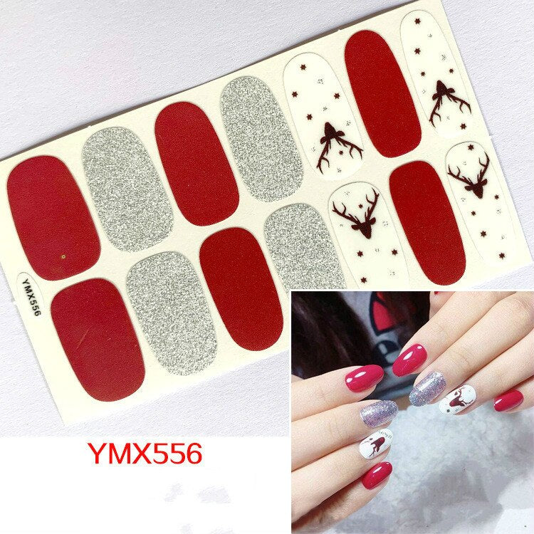 Qfdian christmas decor ideas nightmare before christmas 14tips Christmas Style Nail Art Sticker Snowflake Elk Decoration Waterproof Full Cover Wraps Decal DIY Manicure Sticker