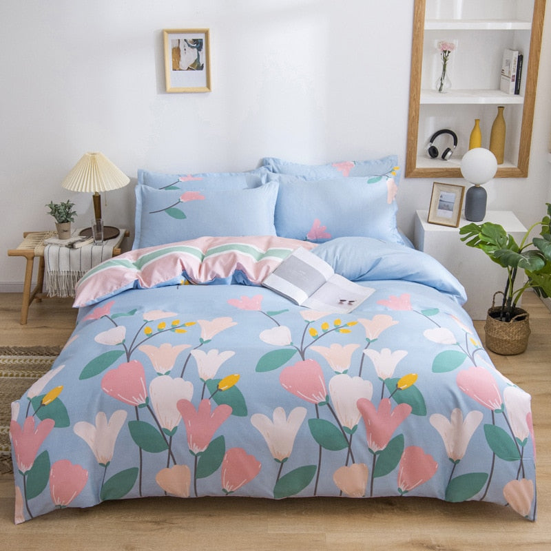 Qfdian Beddings Sets New Cotton Four-piece Set Thickened Brushed Bedding School Dormitory Three-piece Bedding Set Luxury Bed Linen