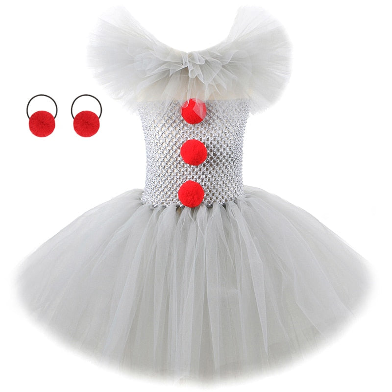 Qfdian halloween decorations halloween costumes halloween gift Gray Clown Tutu Dress for Girls Carnival Halloween Costume for Kids Girl Joker Cosplay Tulle Outfit Children Party Scary Clothes