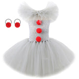 Qfdian halloween decorations halloween costumes halloween gift Gray Clown Tutu Dress for Girls Carnival Halloween Costume for Kids Girl Joker Cosplay Tulle Outfit Children Party Scary Clothes
