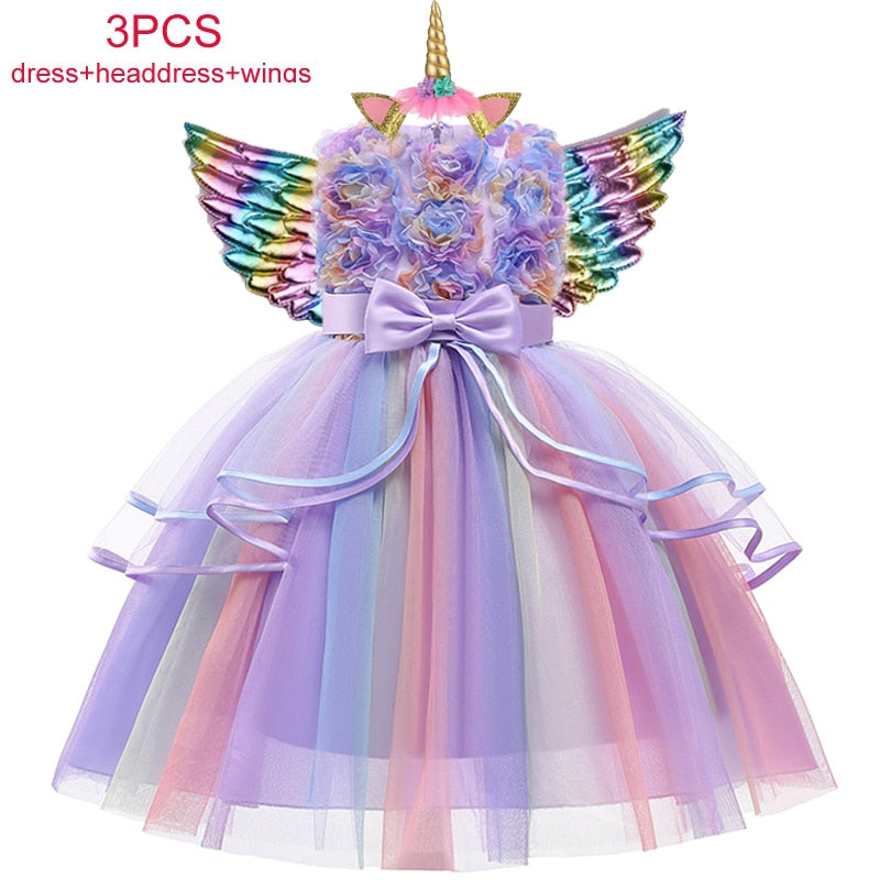 Qfdian halloween decorations halloween costumes halloween gift Halloween Unicorn Kids Dresses For Girls Baby Child Costume Birthday Wedding Evening Ball Gown Halloween Christmas Vestidos 2 to 10 Years