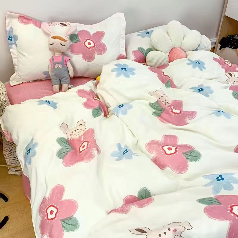 Soft Bedding Set Ins Style Twin Queen Size 2023 New Washable Duvet Cover Pillowcases Sheet for Boys Girls Dormitory Home Textile