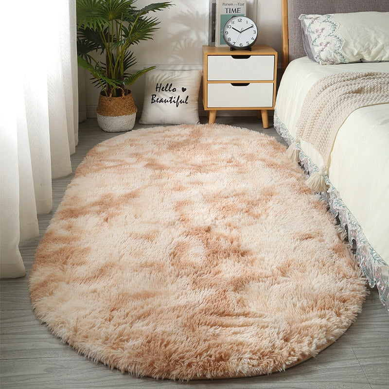 Oval Carpet Home Living Room Bedroom Carpet Large Size Rugs Plush Fluffy Carpet Home Decor Bedside Thickened Tie Dye Carpet