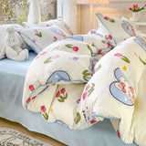 INS Pastoral Girls Flower Bedding Sets Washed Cotton Bed Linens Soft Quilt Cover Sheet Set Simple Bedspread Home Textiles