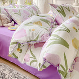 INS Pastoral Girls Flower Bedding Sets Washed Cotton Bed Linens Soft Quilt Cover Sheet Set Simple Bedspread Home Textiles