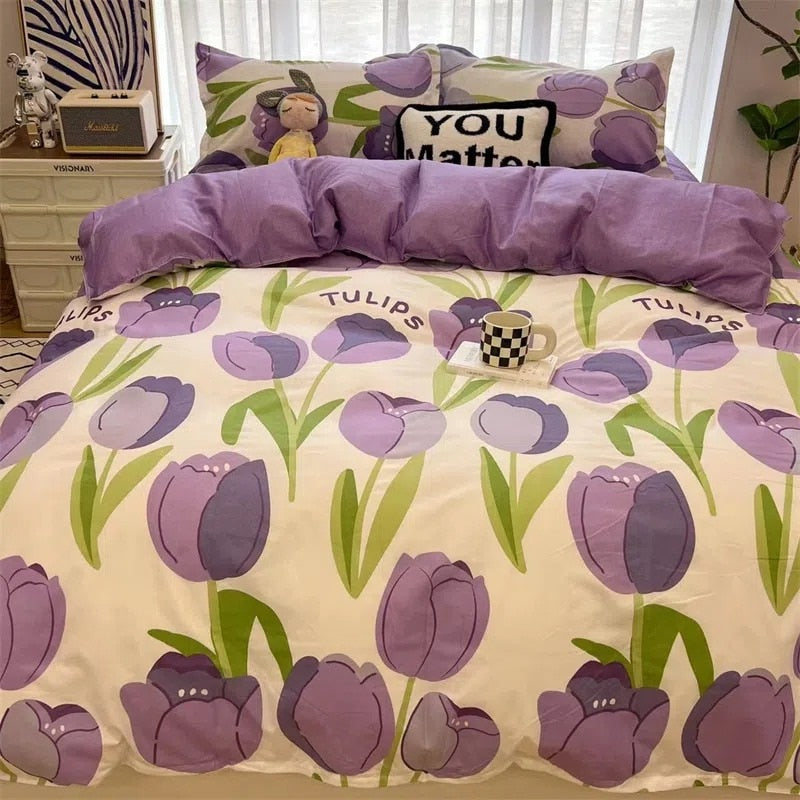 Ins Style Bedding Set for Boys Girls Single Queen Size Bed Linen Duvet Cover Pillowcase No Fillings Floral Home Textile