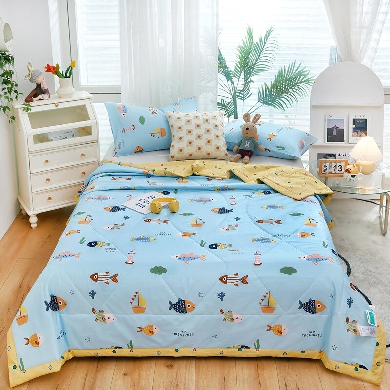 Cute Cotton Summer Quilt Floral Cartoon Double Side Air-conditioning Cool Comforter Breathable Blanket Kids Adult Thin Bed Cover