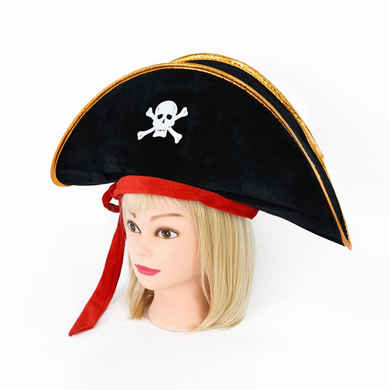 Qfdian halloween decorations halloween costumes halloween gift Halloween Pirate Hat Cap Decoration Kids Adult Halloween Masquerade Captain Cosplay Costume Props Pirate Theme Birthday Party