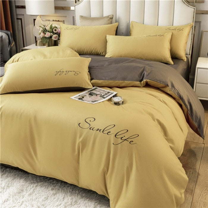 High End Skin Friendly Bedding Set Queen Luxury Embroidery Duvet Cover Set with Flat Sheet Simple Durable King Size Bedding Sets