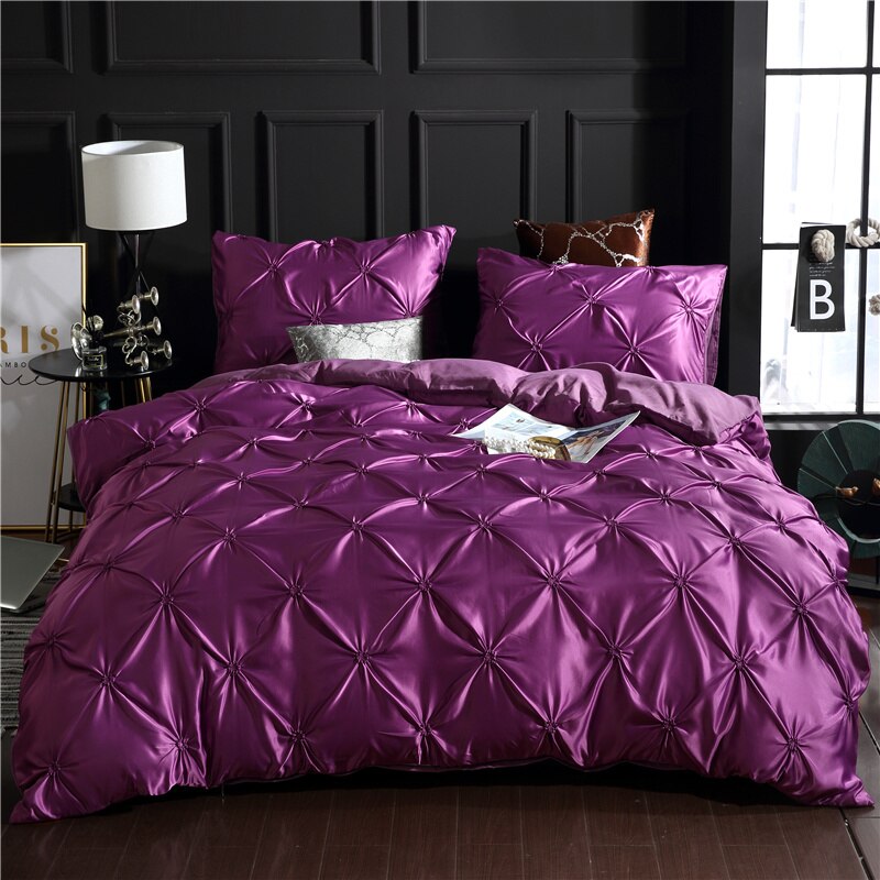 Qfdian Cozy apartment aesthetic hot sale new Luxury Emulation Silk Pinch Pleated King Size Bedding Set Satin High-end Duvet Cover Set Double Bed Quilt Cover with Pillowcase