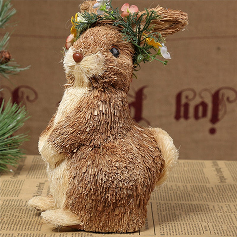 Qfdian easter decorations clearance New Creative Children Easter Bunny Decoration Cute Straw Rabbit Home Decorative Ornaments Gift For Mother Kids Friends